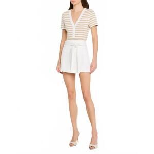 NEW VERONICA BEARD short sleeve dekalb top in khaki/white/gold